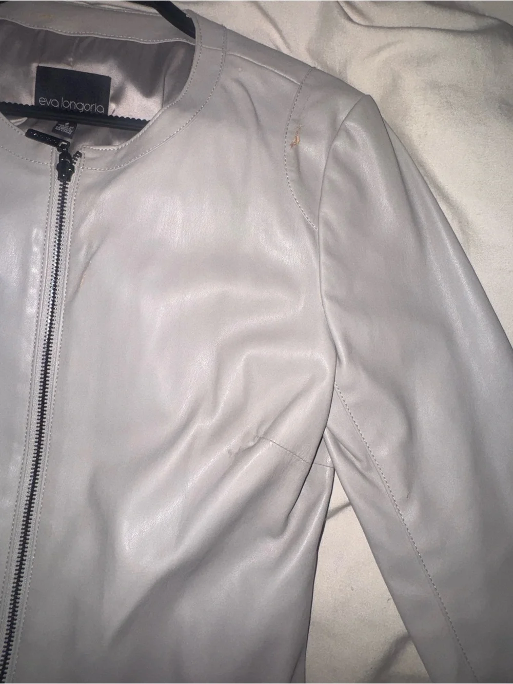 Light Gray Leather Zip-Front Jacket